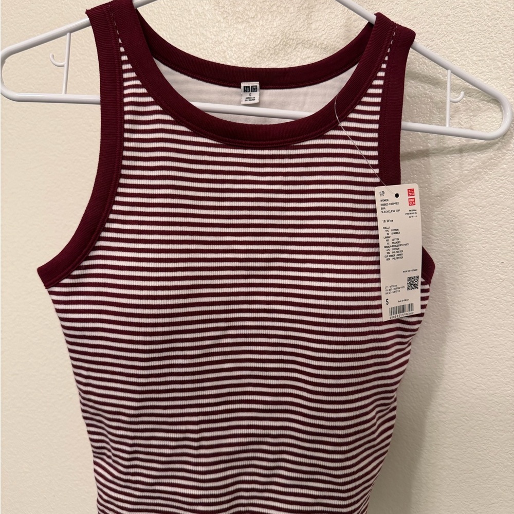 Uniqlo Burgundy and White Striped Tank Top